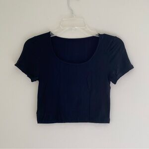 Aerie Superchill Black Modal Rib Short Sleeve Bra Top, Size M